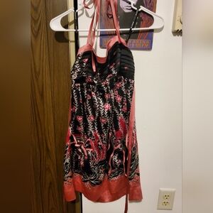 Floral Halter Dress in Black and Red